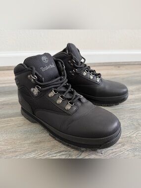 Timberland boys Euro Hiker boot in black leather and fabric size 5.5Y